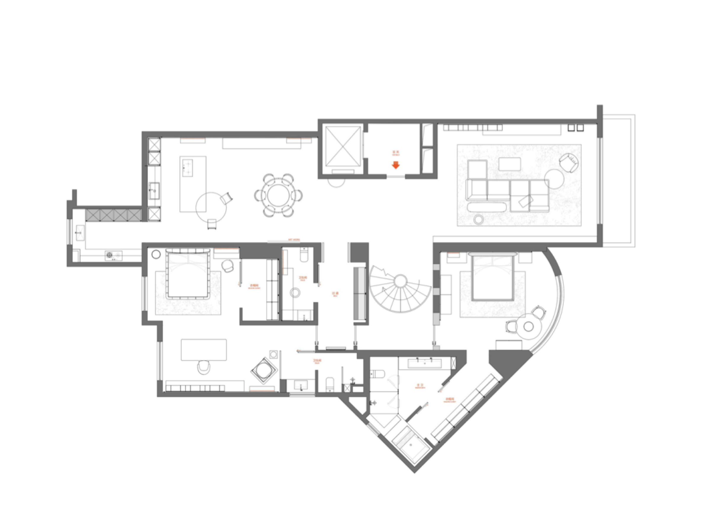 城堡复式住宅真实户型家具平面布局